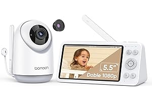 bonoch Vigilabebés con cámara, 5.5'' 1080P HD Video vigilabebés, 7800mAh batería, cámara y Audio, visión Nocturna Auto, Zoom 4X Llamada bidireccional con Modo VOX