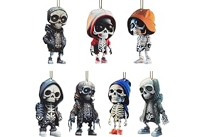 POBEC Christmas Tree Ornaments, 7PCS Swaying Hanging Ornament Creepy Skull Figurine, 2D Flat Car Rear View Mirror Hanging Accessories for Christmas Decorations, Backpack, Auto