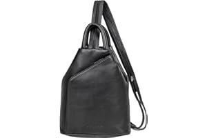 STILORD 'Minou' Sac à Dos 2-en-1 en Cuir Véritable - à Bandoulière, à Main avec Anses - Style Vintage pour Femme Shopping, Noir