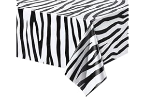 POPOYU 137 X 274 cm Zebra-Druck Tischdecke Dschungel Tier Druck Kunststoff Tischdecke für Tier Safari Thema Partydekorationen,Rechteckige Tischdecke für Dschungel Safari Geburtstag Party Zubehör