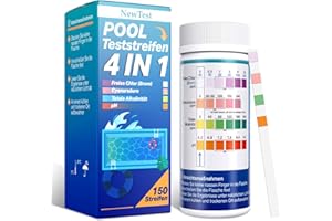 NewTest Pool Teststreifen 4-in-1-150 Stück Teststreifen Poolwasser Tester pH,Chlor,Brom,Cyanursäure,Totale Alkalinität für Pool Whirlpool Spa