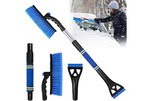 Ajuanbazha Raclette Givre Voiture avec Manche Télescopique, Brosse à Neige Rotative à 360° avec Poignée en Mousse, Brosse à Neige Voiture Ajustables pour Gratter pare Brise et Éliminer la Neige (Bleu)