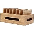 gernie Wood Cell Phone Dock, Multi Device Desktop Dock Station, Portable Tablet Computer Organizer Storage Box, Rustic Classic Charging Station for Cell Phone, Tablet