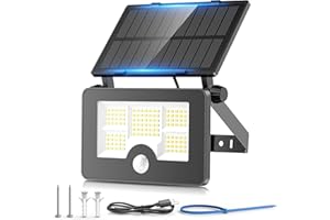 OHAYORI Faretto LED Solare da Esterno con Sensore di Movimento, Ricaricabile 122 LED, 4 Modos, Luce Solare per Muro/Palo, 2200mAh, IP65 Impermeabile, Illuminazione Solare PIR per Recinzione e Strada