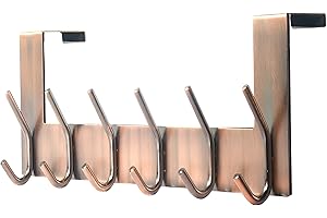 Dseap Over The Door Hook Hanger - 6 Hooks Over Door Coat Rack for Clothes Hat Towel, Antique Copper