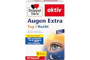 ‎DOPPELHERZ Doppelherz Augen Extra Tag + Nacht - Mit Lutein, Zeaxanthin - 5 Vitamine plus Folsäure - 90 Kapseln