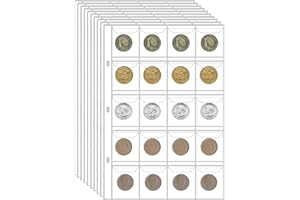 JUNDUN Lot de 10 pages de collection de pièces de monnaie, 3 trous, 20 compartiments, 33 x 33 mm (S)