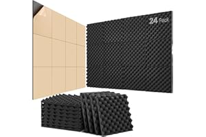 KUCHOOW Sound Proofing Panels Self-Adhesive, 24 Pack, 12"X12"X1", Acoustic Panels for Studio, Gaming, Podcast, Theater, Indoor Sound Quality Improvement