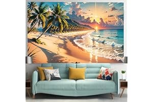 FENDROM Ocean Beach Tapestry Wall Hanging Tropic Paradise Coconut Palm Tree Hawaiian Sea Wave Cool Seaside Sunset Waves Nature Decor For Dorm Bedroom Living Room