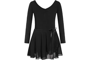 FONLAM Girl Ballet Leotard Dress Ballet Skirt Dance Gymnastics Leotard Girl Kid Two-Piece Outfits Dancewear Long Sleeve