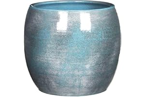 Gardenesque 16cm Diameter Metallic Blue Ceramic Plant Pot, Glazed Plant Pots Indoor With Glossy Finish, Available in 3 Sizes - Size: Small (W: 16cm x D: 16cm x H: 14cm)