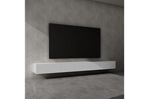 doporro Mueble de TV para Salón de 320 cm en Blanco Mate Mesa TV, con Puerta Abatible hacia Abajo, Mueble de TV Flotante, Estante TV 02