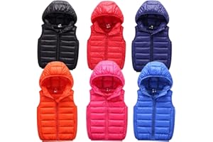 ZYPAINIY Doudoune Sans Manche Enfant Garçons Fille Duvet Hiver Matelassé Veste à Capuche Gilet Couleur Unie DéContractée D'Extérieur Chaud Gilets à Capuche Avec Zippée Manteau En Duvet Sans Manche Veste