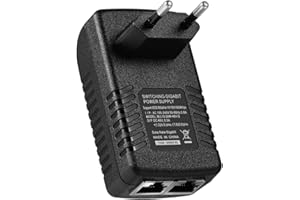 REVODATA Adaptateur d'injecteur Gigabit PoE, 48V/0.5A IEEE 802.3af/at Passive PoE+ Standard 10/100/1000Mbps/1G/2G, Distances jusqu'à 100M, Plug and Play pour caméra IP/AP sans Fil/Vidéophone (NEU-G)