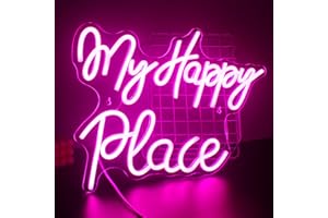 SIGNSHIP my happy place Luz de neón LED neón para decoración de paredes, luz de neón de letras USB gran pared acrílica de arte para decoración de habitaciones, Sala de juegos, bar y fiesta