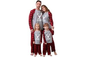 Amissz Christmas Matching Family Pyjamas Outfit Set Sleepwear Holiday Round Neck Long Sleeve T-Shirt Pajamas Set for Adults Womens Kids Toddle Baby Xmas Nightshirts Nightwear