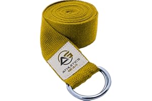 ATHLETICS GEAR AG Yoga Strap Belt with Metal D-Ring Buckle, 6ft long & 1.5 inch wide, Made with Durable Cotton for Stretching and Flexibility