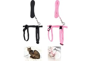 OHYER USHS 2 Pièces Harnais pour Lapins Réglable en Nylon Collier de Lapin Laisse de Lapin Gilets de Laisse pour Chat Réglable Convient pour Chiot Furets Chaton et Petits Animaux (Rose, Noir)