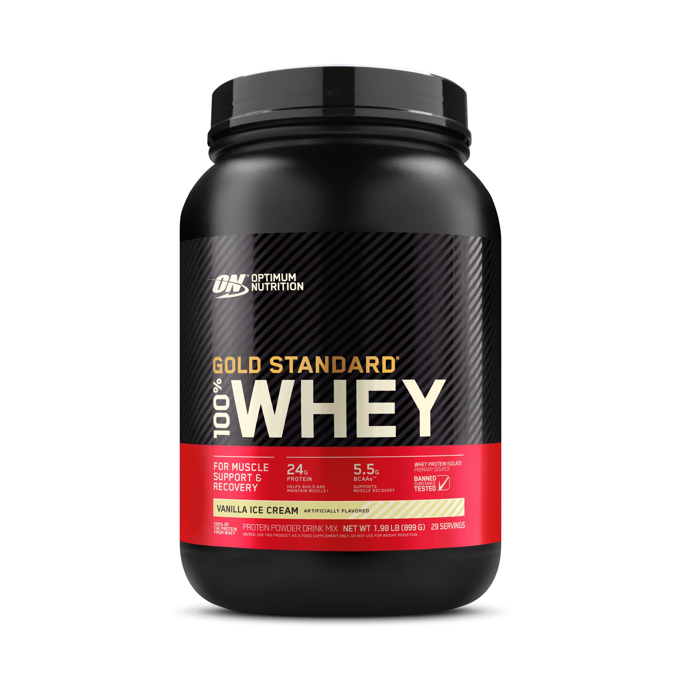 Optimum Nutrition (ON) Gold Standard 100% Whey Protein Powder (Vanilla Ice Cream)2 lbs, 907 g, for Muscle Support & Recovery,