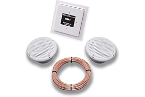 EBROM Busch Jäger DAB+ Flush-Mounted Flush-Mounted Radio DAB Plus 8215 U - 101 Future Linear Studio White - Complete Set + 2 x Ceiling Speakers Wet Room Bathroom + 20 m Speaker Cable 2 x 0.75 mm² 8215U-101