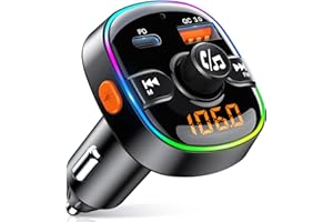 EOIWUY Transmetteur FM Bluetooth, Adaptateur Bluetooth Voiture 5.3 Appel Main Libre, PD 36W & QC3.0 18W Chargeur Allume Cigare Bluetooth Émetteur, Support Carte TF & Assistant Vocal, 7 Couleurs Anneau