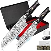 MOSFiATA Santoku Kitchen Knife Set, 2pcs Sharp Chef Knives Sets High Carbon German EN1.4116 Stainless Steel, 5.5"&7" Chopping