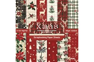 CAVSPKART 24Sheets Scrapbooking Cardstock Paper Pads, Christmas Decorative Paper 12 Pattern, Christmas Card Stock Pad for Scrapbook Supplies, Scrapbook Craft Paper for Gift Card Making Photo Album (ChristmasD)