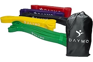 DAYMO Zestaw 5 sztuk taśm fitness, do treningu domowego i do aktywności na świeżym powietrzu, taśmy do podciągania, skręcania, przysiadów