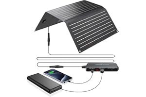 ECOSONIQUE TECHNOLOGY Ecosonique 20W/24W Faltbar Solar Panel, DC19V,USB-A QC 3.0, USB-C PD 18W mit Abnehmbarem Power Hub, IP67 Wasserdicht Solar Ladegerät für Handy Power Bank Tablets Kamera Camping Wandern