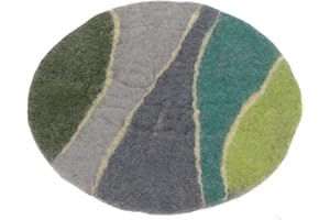 ‎GURU SHOP GURU SHOP Felt Chair Cushion, Boho Seat Cushion, Handmade Round Chair Cushion - Green/Colourful, Wool, 1.5 x 35 x 35 cm, Meditation Cushion & Seat Cushion