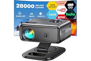 Horlat Proyector 4K Soporte Android TV con 360°Rotaciónde Videoproyector Trípode | WiFi 6G | 300" Pantalla, 25000 Lúmenes| Aplicaciones Netflix/Youtube/Prime Video, Proyector Cine en Casa Portátil