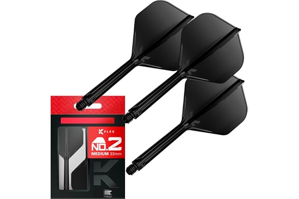 Target Darts K Flex Fléchettes et Arbres Intégrés, No.2 | Pack de 3 Fléchettes Moulées K-Flex - No2, Kflex All in One Flèche et Tige de Fléchettes Moulées Longueurs: Court, Intermédiaire et Moyen