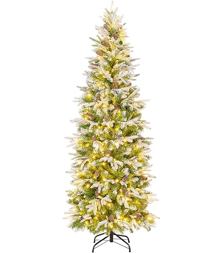 COSTWAY Bleistift Weihnachtsbaum 150cm - Mit Schnee & LED Beleuchtung