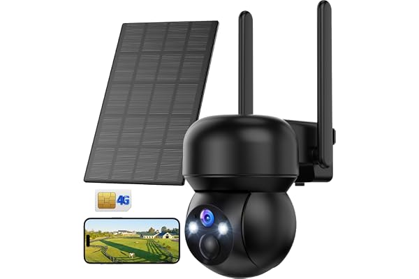 4G LTE Camera Surveillance Solaire Exterieur: 2K Camera Exterieur sans Fil avec Carte SIM 360° PTZ Caméra Batterie sans Wi-Fi Détection Humaine PIR Vision Nocturne Couleur IP66 Audio Bidirectionnel