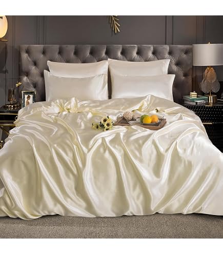 Set di biancheria da letto in raso King Size, set di biancheria da letto in seta, copripiumino in seta di gelso, biancheria da letto di lusso leggera e setosa, lenzuola e federe