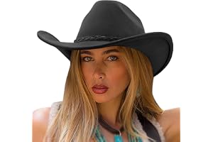 DRESHOW Cowboyhatt Dam Cattleman Western Retro Hattar Cowgirlhatt med Bred Kant Utomhus med Spännebä Unisex Fedora Filt Up