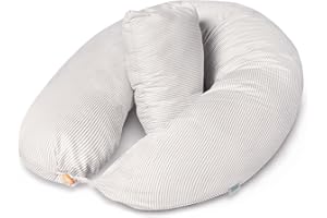 KasaBona Pregnancy Pillow 2-in1 XXL Washable Maternity Full Body Pillow for Pregnant Women Sleeping Pillow Nursing Baby Support 100% Cotton Pillowcase and Removable Centre (Grey-white lines)