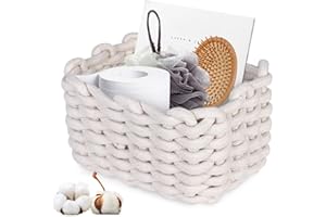 MITENING Panier de Rangement en Corde de Coton, Panier Rangement Bébé, Panier Rangement Salle de Bain, Panier en Corde de Coton pour Decoration Chambre Bebe, Panier de Rangement pour Livres et Jouets - Blanc