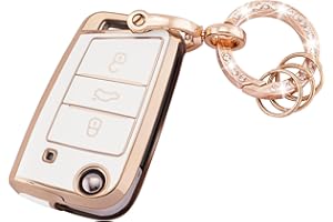 ‎KOAUDB Koaudb Autoschlüssel Hülle Cover Passt für VW Golf 7 Polo MK6 Jetta Tiguan Skoda Superb Fabia Seat Leon Ateca, 3 Tasten Schlüsseletui TPU Schlüsselhülle mit Schlüsselanhänger (R-Vlw-3B-W)