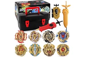 TUKIIE Battling Top Burst Gyro Toy Set for Kids, 8 Spinning Tops, 3 Launchers with Storage Box, Metal Fusion Fighting Set Game Gyros for Boys Girls Ages 6+ Present