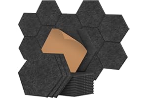 XISONO 12pcs Hexagon Acoustic Absorption Panels,High Density Self-adhesive Soundproofing Panel and Sound Absorption,Easy Install,for Children Fire Prevention.Recording Room,Wall Decoration(Black)