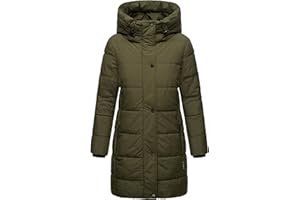 MARIKOO Damen Wintermantel warmer Steppmantel lang mit Kapuze und hohem Kragen Karumikoo XVI XS-5XL