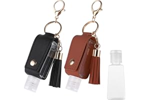 Molain 2 llaveros desinfectantes de manos de 30 ml, soporte portátil de cuero para desinfectante de manos, botellas vacías a prueba de fugas, desinfectante de manos, soporte de viaje, botella
