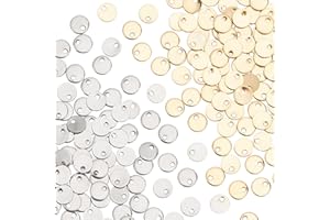 DICOSMETIC 200 pièces Estampage Étiquette 2 Couleurs Petites Rond breloques 6mm Rond Blanc Pendentifs en Acier Inoxydable Lisses Étiquettes Breloques pour bracelet Fabrication de Bijoux