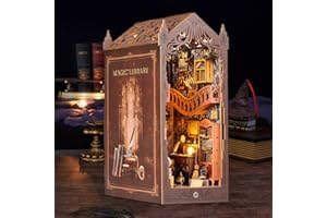 Mineup DIY Book Nook Kit, DIY miniaturowy domek dla lalek, drewniane puzzle 3D z czujnikiem światła LED, magiczna opaska na książki, zestaw do modelowania dla dorosłych (Magic Library)