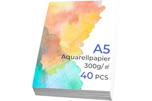 LUFEEMGA 40 Blatt A5 300g/m² Aquarellpapier, Watercolor Paper, Postkarten Blanko Weiß für Aquarell Gouache Acryl Zeichnen DIY, Studenten, Anfänger, Skizzenbuch Aquarell (14,8x21 cm)