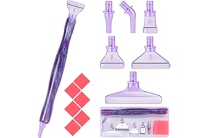 Snewvie Diamond Painting Stift Metall Aufsätze,Diamond Painting Zubehör Set mit 1 Style 5D Drill Pen und 6 Styles Lila Metall Ersatzköpfe,Diamond Painting Stift mit Gewinde
