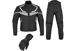 REXTEK Herren-Motorradjacke, 2-teilig, Cord-Textiljacke, Hose mit schützenden Lederhandschuhen, CE-gepanzert