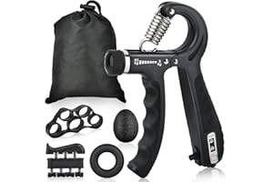 AUOKAI Hand Grip Strengthener, 5 Pack Forearm Trainer Workout Kit, Adjustable Resistance Hand Gripper with Counter, Finger Exerciser, Finger Stretcher, Grip Ring and Stress Relief Ball for Recovery Athletes