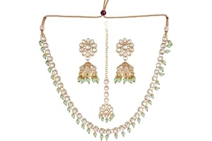 Jwellmart Gold Polish Faux Kundan Bridal Wedding Choker Necklace Earrings Tika Combo Set Bollywood Party Traditional Fashion Indian Jewelry Jewellery Set for Women